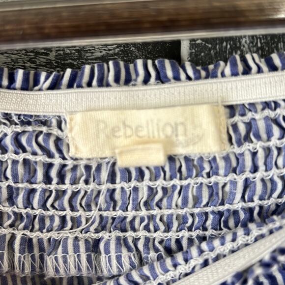 Rebellion Blue Medium Blouse 3/4 length Flounce Lace Trimmed Sleeve - Picture 3 of 4